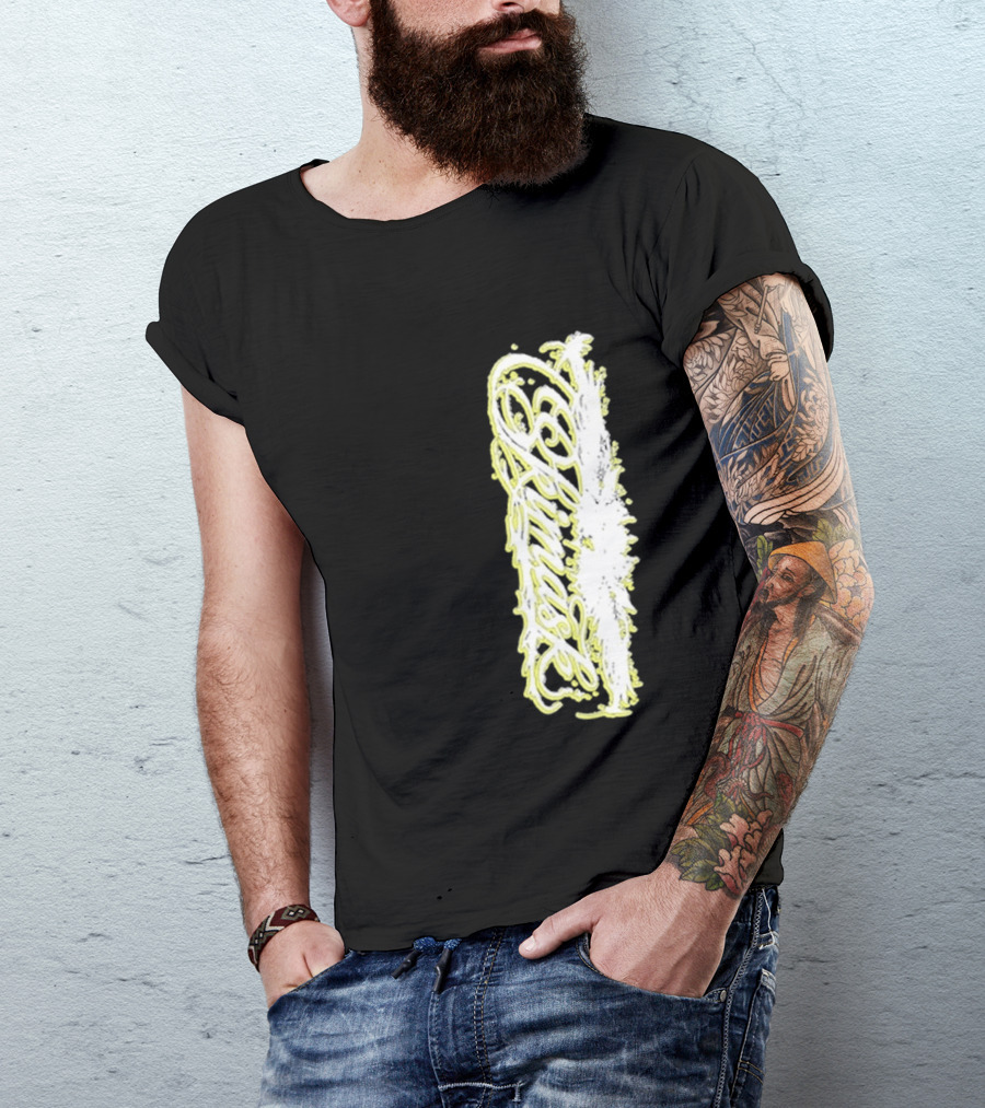 Ski Mask Script Neon Yellow Graffiti Style Vertical T-Shirt