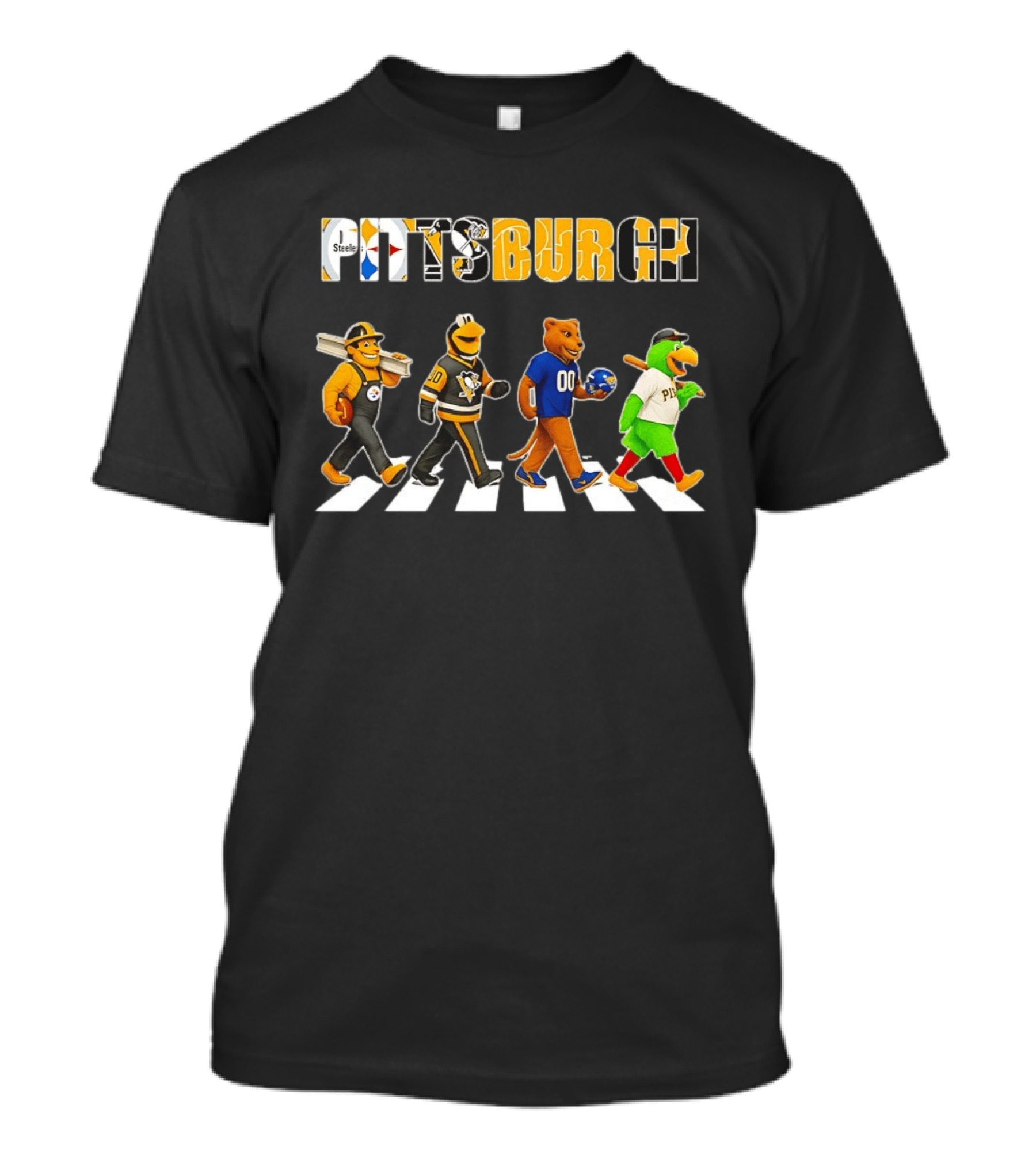 Steely McBeam Iceburgh Roary And Pirate Parrot Pittsburgh Abbey Road Sports Team Crossing T-Shirt