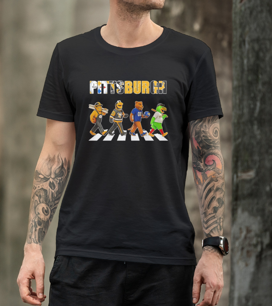 Steely McBeam Iceburgh Roary And Pirate Parrot Pittsburgh Abbey Road Sports Team Crossing T-Shirt