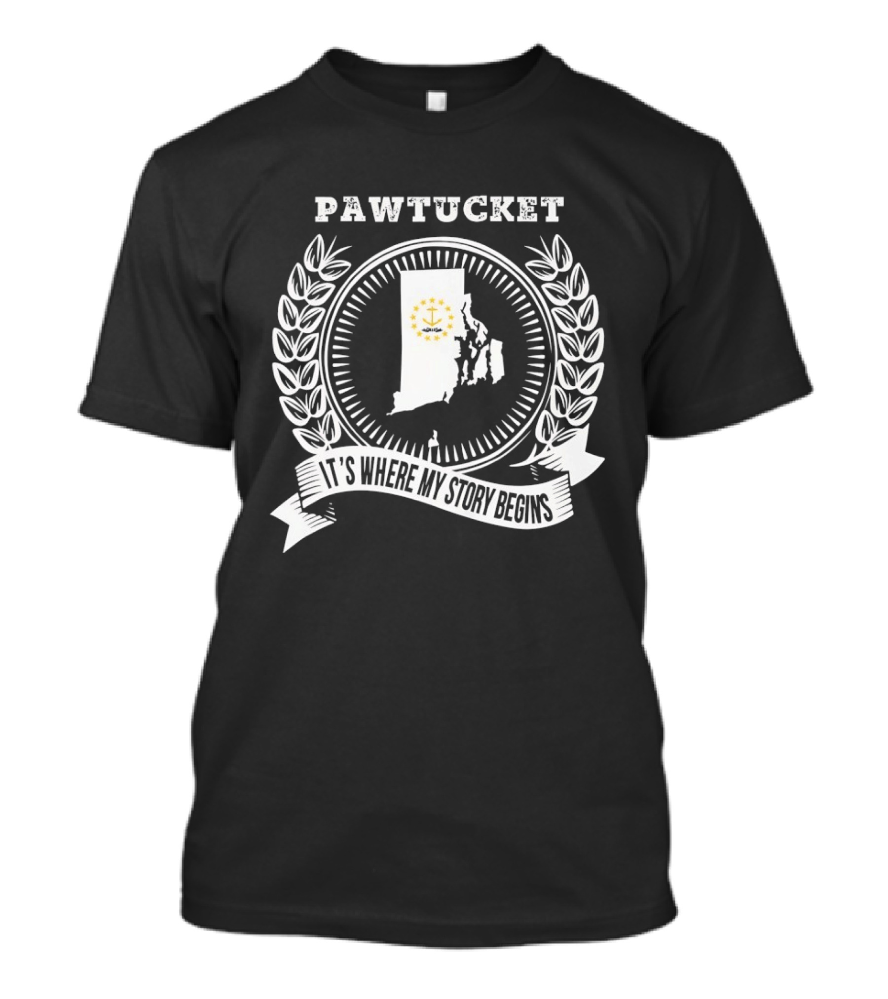 Pawtucket Rhode Island It's Where My Story Begins Map And Anchor T-Shirt