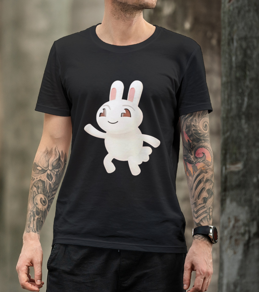 Cartoon Rabbit Waving Happy Bunny Character Cute Playful Pose T-Shirt