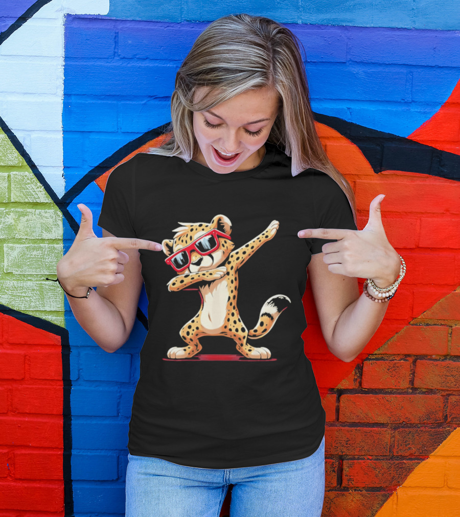 Cheetah Dabbing With Red Sunglasses Animal Pose T-Shirt