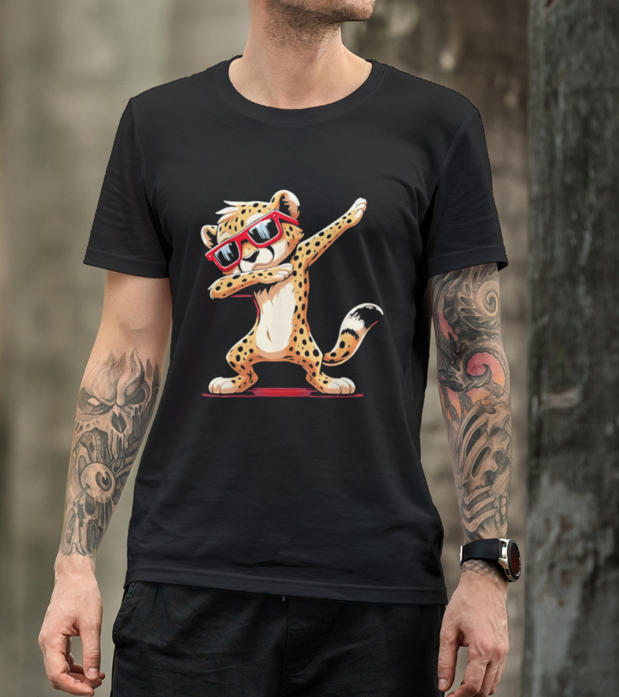 Cheetah Dabbing With Red Sunglasses Animal Pose T-Shirt