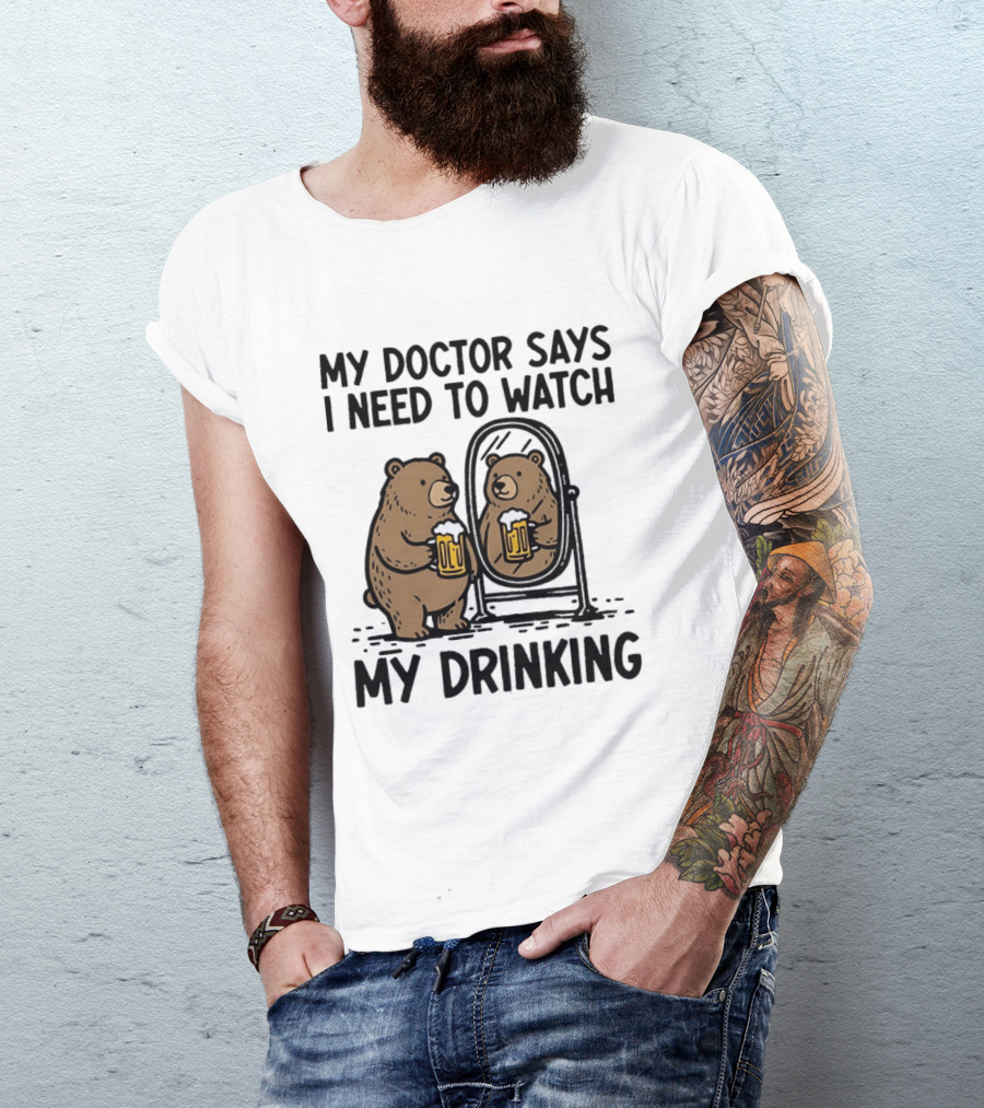Bear Ing Drinking In Mirror With Beer T-Shirt