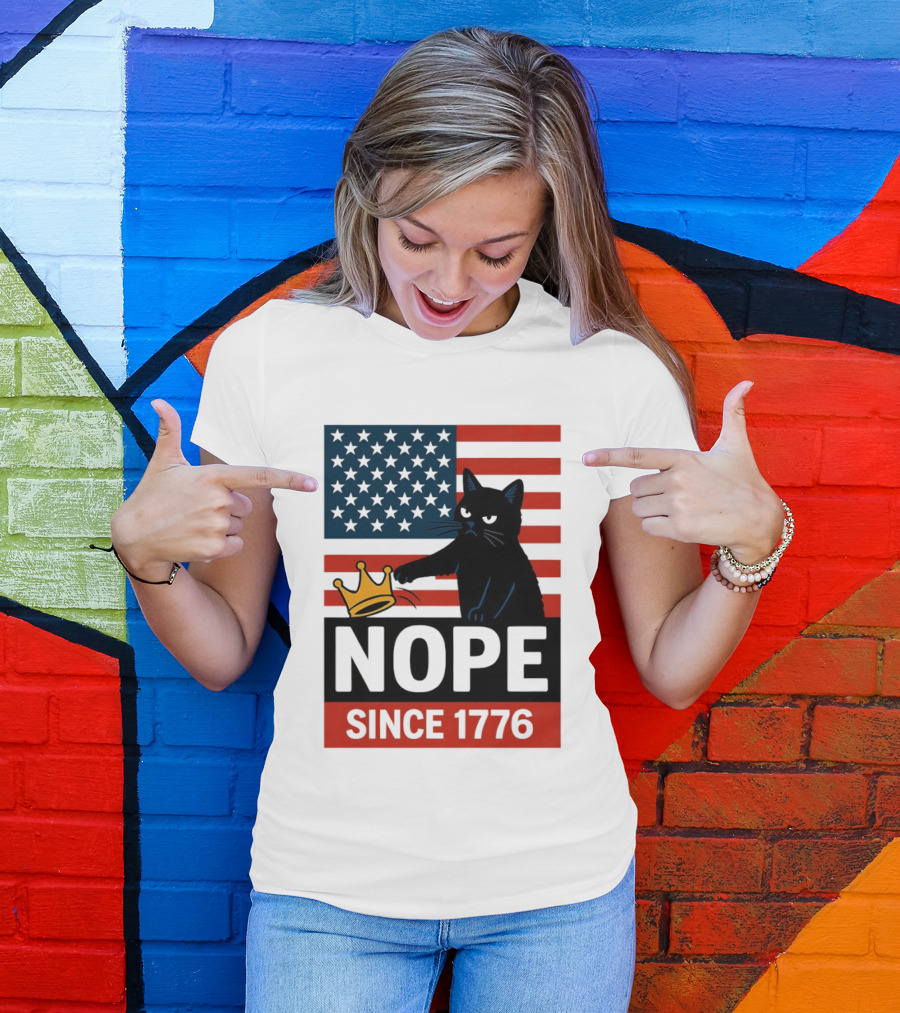 Nope Since 1776 Black Cat Anti MAGA Protest American Flag T-Shirt