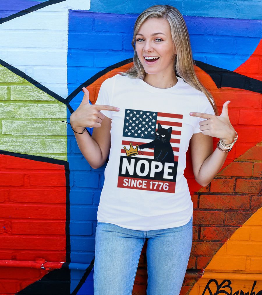 Nope Since 1776 Black Cat Anti MAGA Protest American Flag T-Shirt