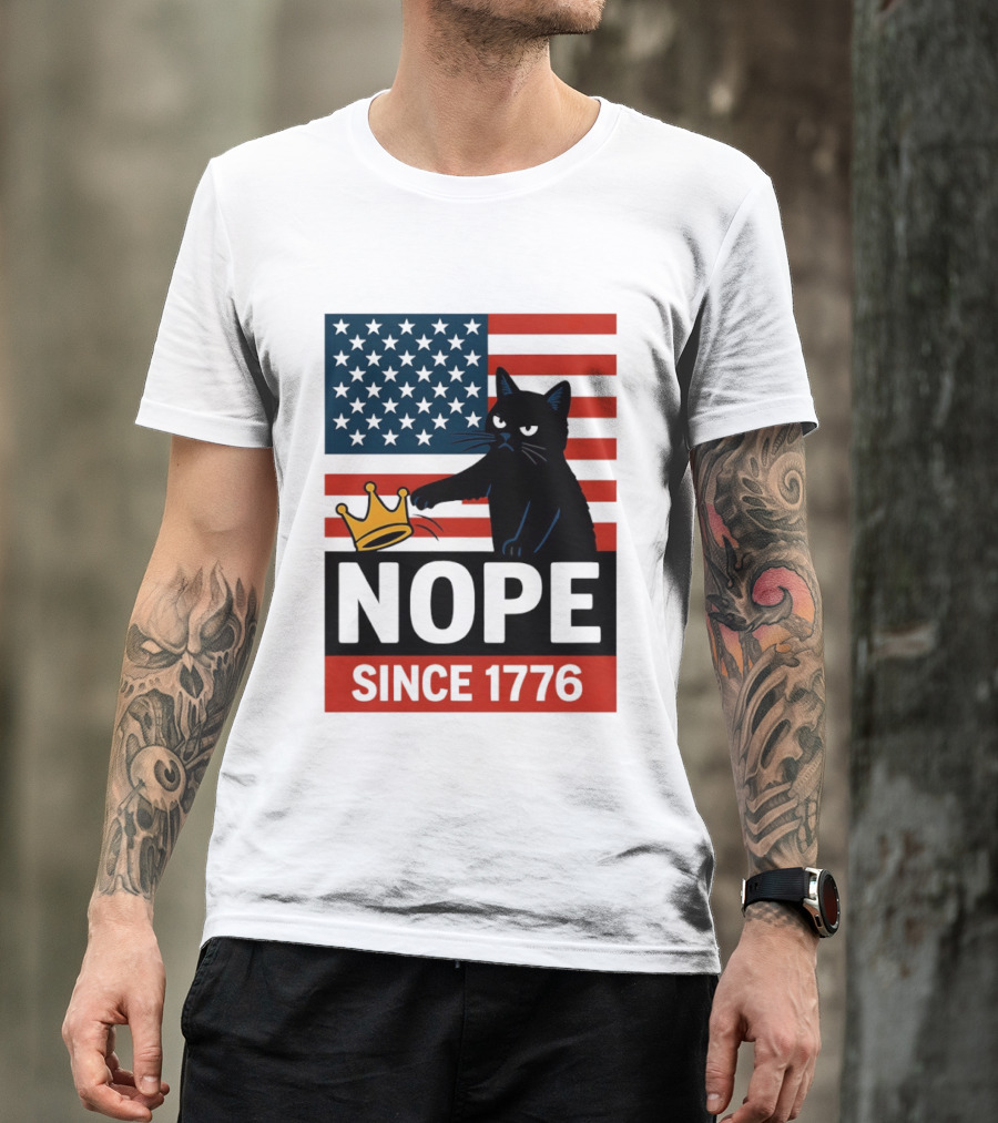 Nope Since 1776 Black Cat Anti MAGA Protest American Flag T-Shirt