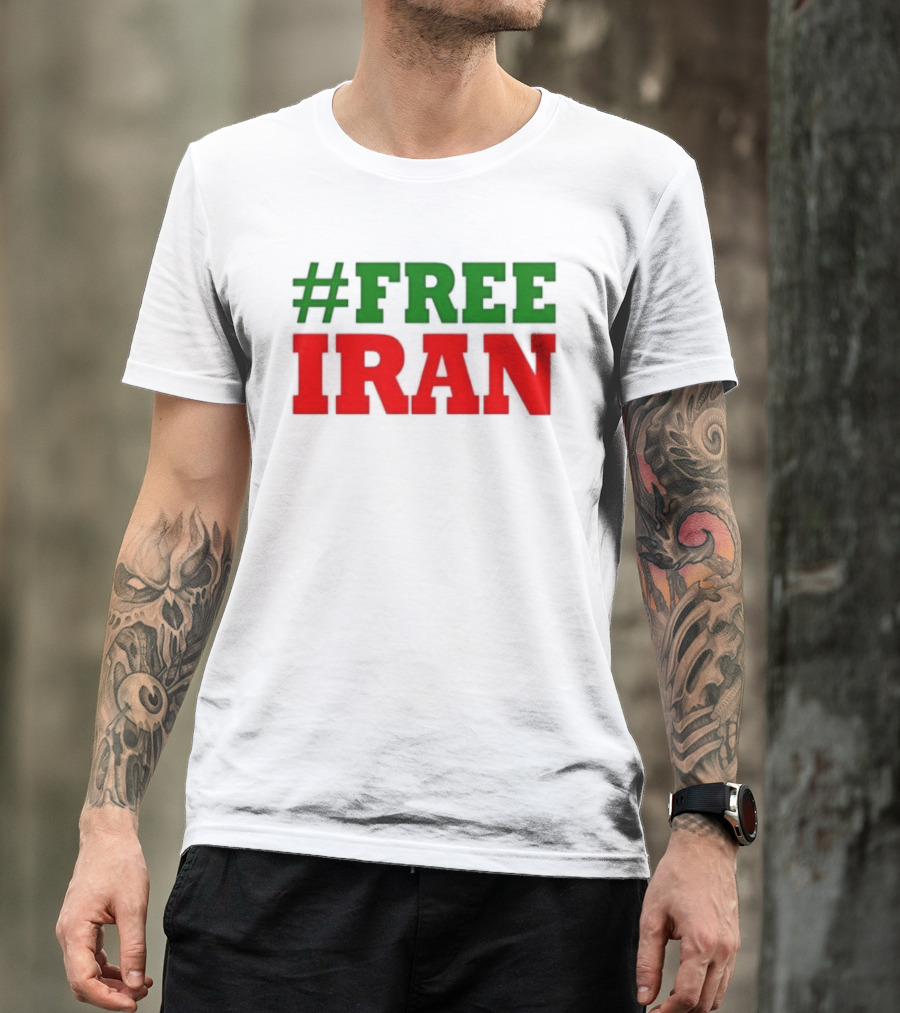 #FREE IRAN Green Red Text Bold Message T-Shirt