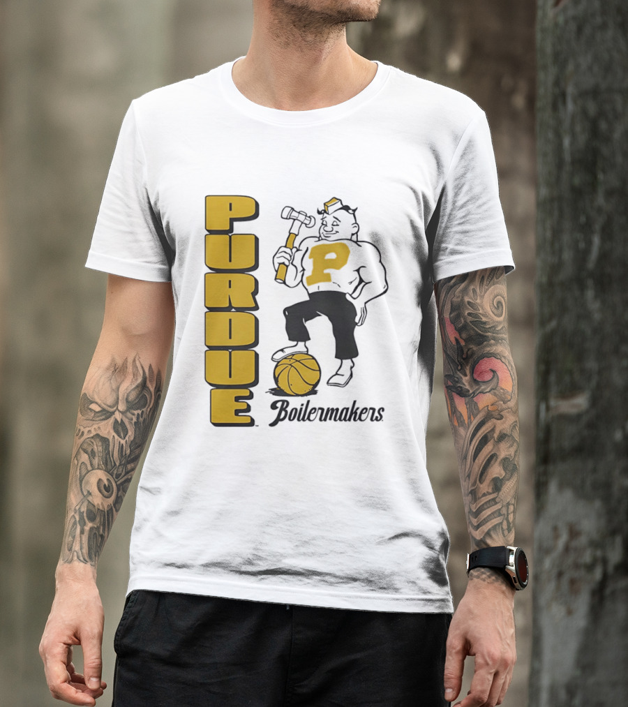 Purdue Boilermakers Basketball Hammer 1970s Retro Team T-Shirt