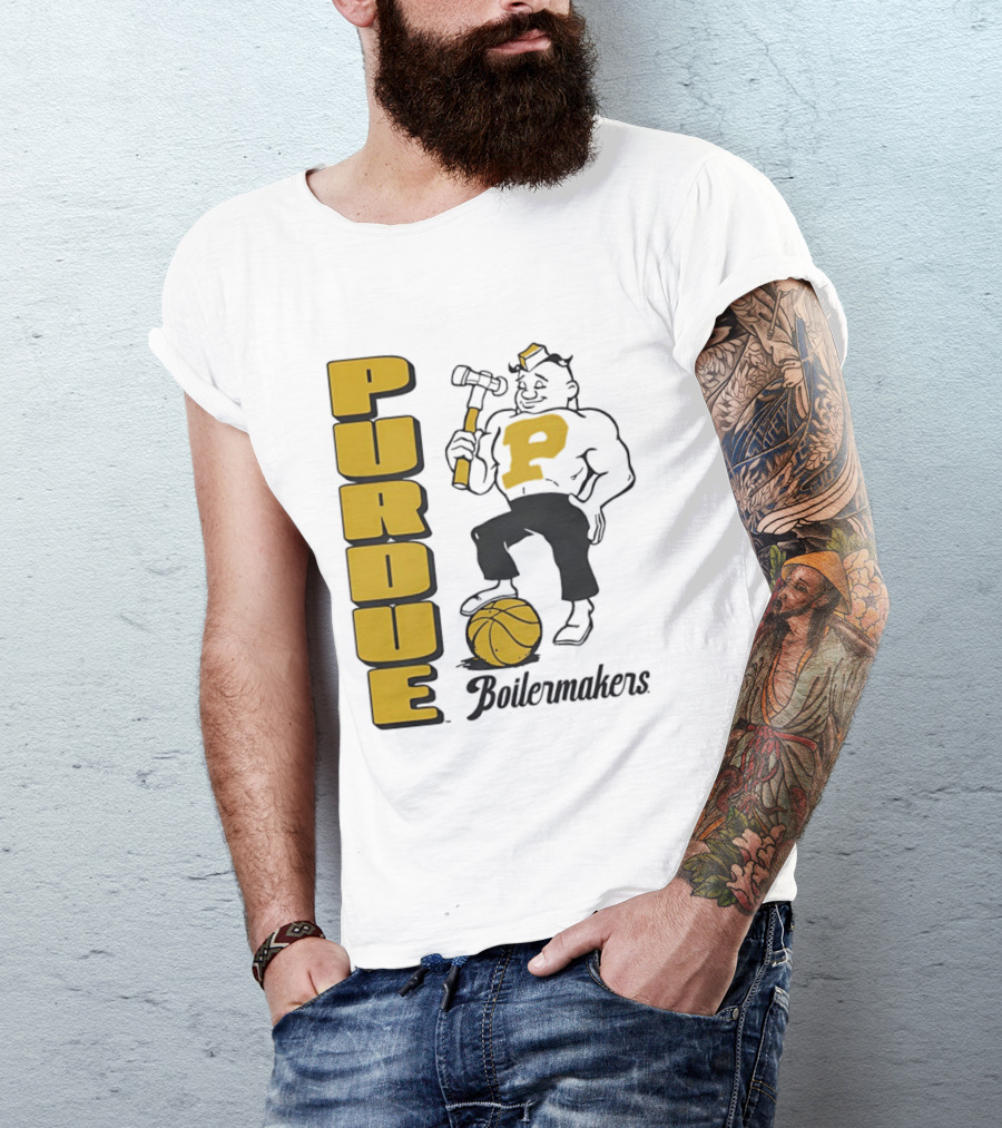 Purdue Boilermakers Basketball Hammer 1970s Retro Team T-Shirt