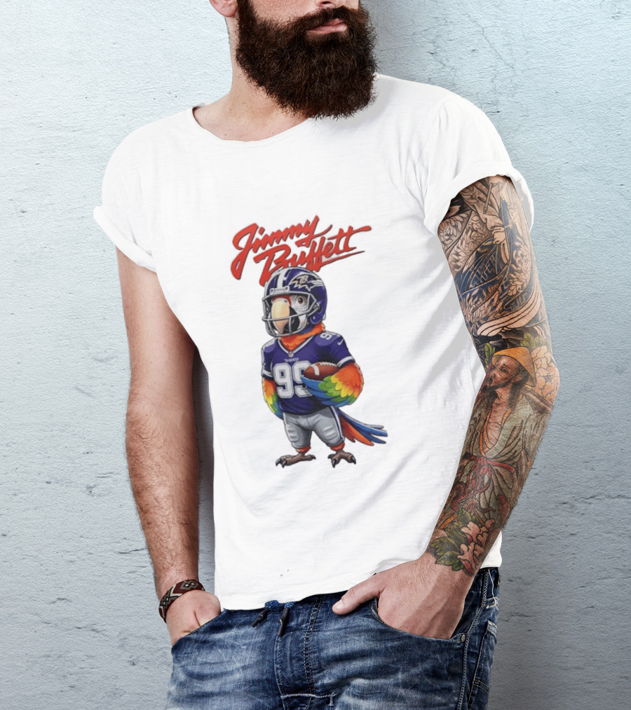 Jimmy Buffett Baltimore Ravens Parrot Jersey Number 99 Football T-Shirt