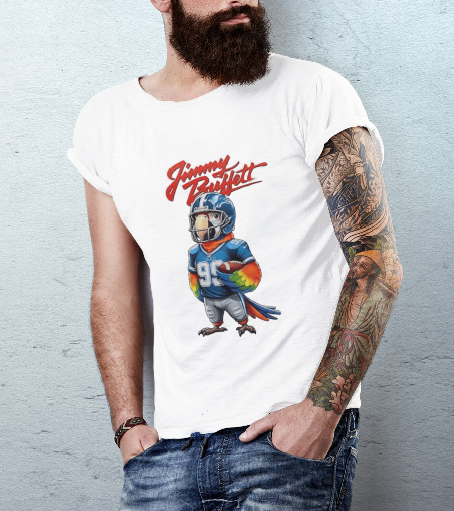 Jimmy Buffett Detroit Lions Parrot 99 Football Team Spirit T-Shirt