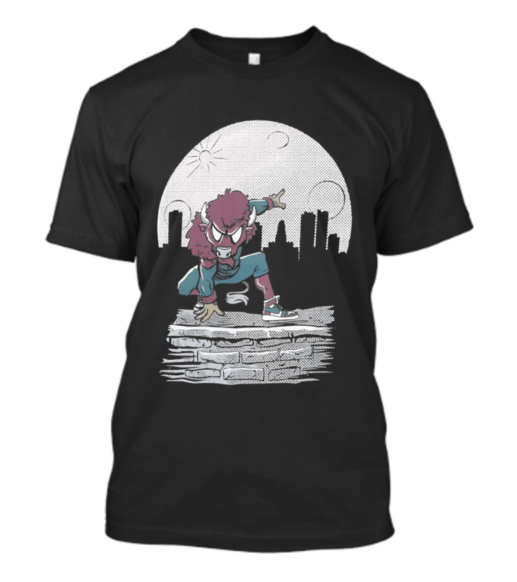 Bison Be A Hero Buffalo Bills Cityscape Dynamic Pose T-Shirt