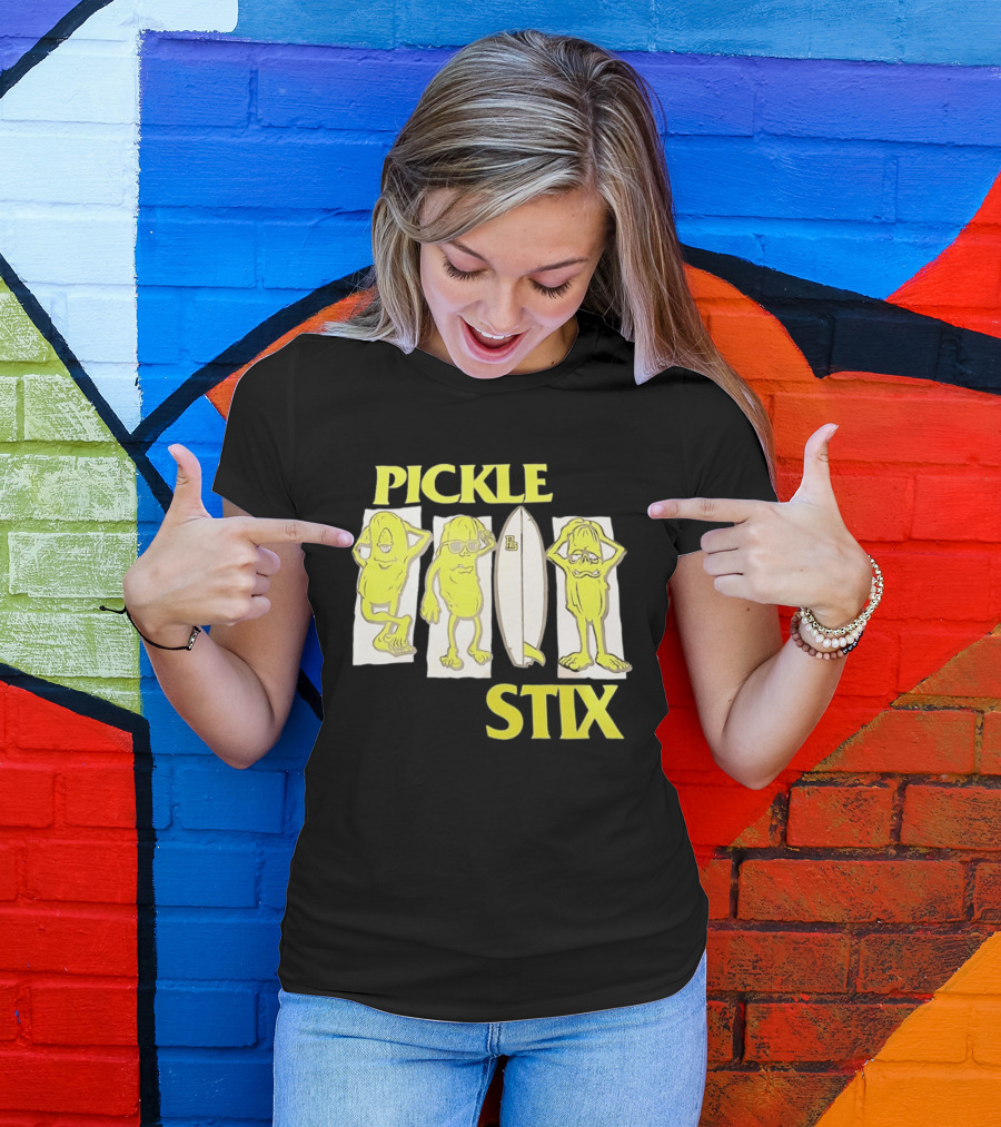 Pickle Stix Surfboard Vacation Characters T-Shirt