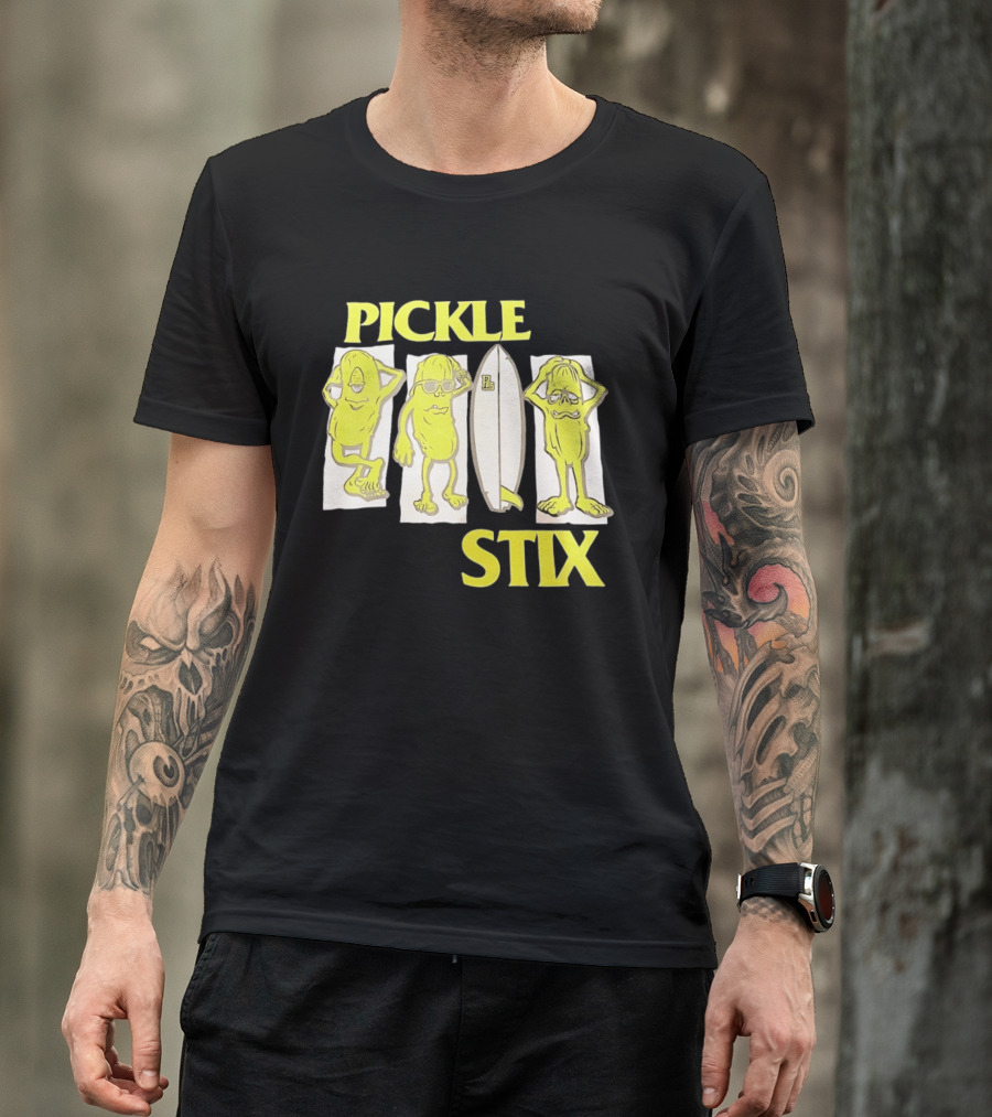 Pickle Stix Surfboard Vacation Characters T-Shirt