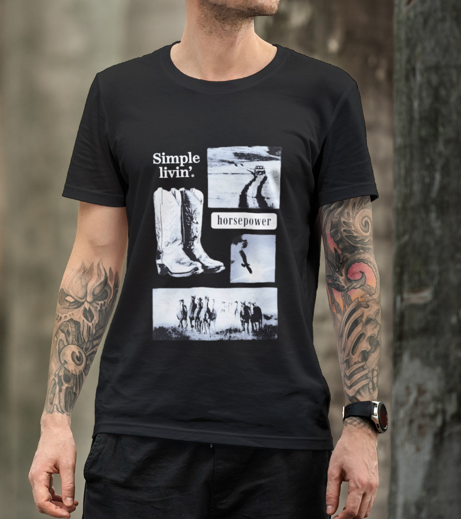 Country Roads Cowboy Boots Horsepower Rustic Horse Scene T-Shirt