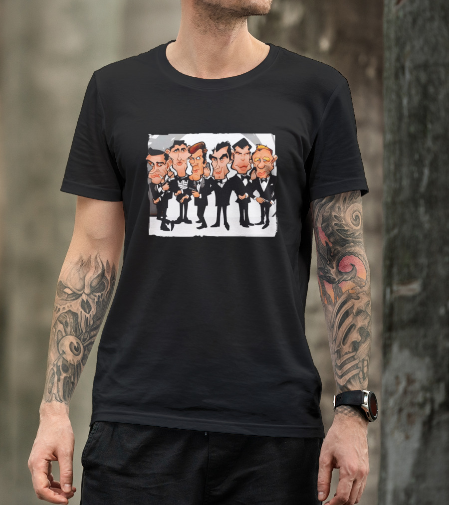Six Faces One Spy James Bond Caricature Collection T-Shirt