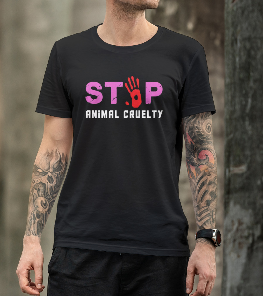 Stop Animal Cruelty Red Handprint Symbolic Message T-Shirt