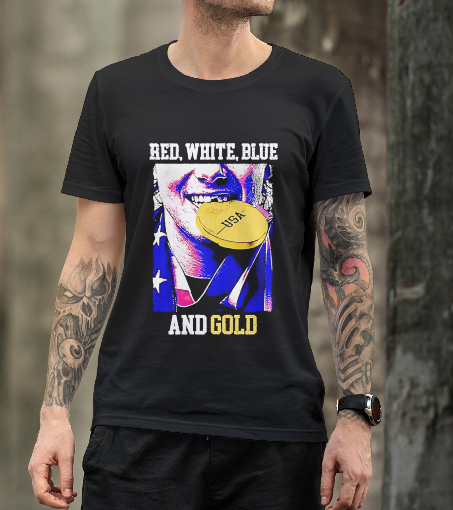 Red White Blue And Gold USA Hockey 2026 Winter Olympics Jack Hughes T-Shirt