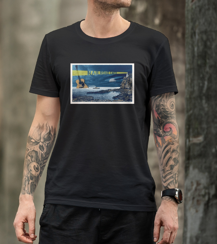 Railroad Earth March 10 2026 Tour Omaha NE Lighthouse Guitar Moonlit Ocean Scene T-Shirt