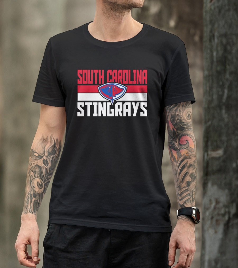 South Carolina Stingrays Hockey Team Logo Bold Red Blue White T-Shirt