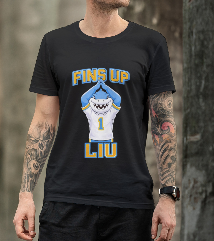 LIU Sharks Fins Up Number 1 Celebration T-Shirt