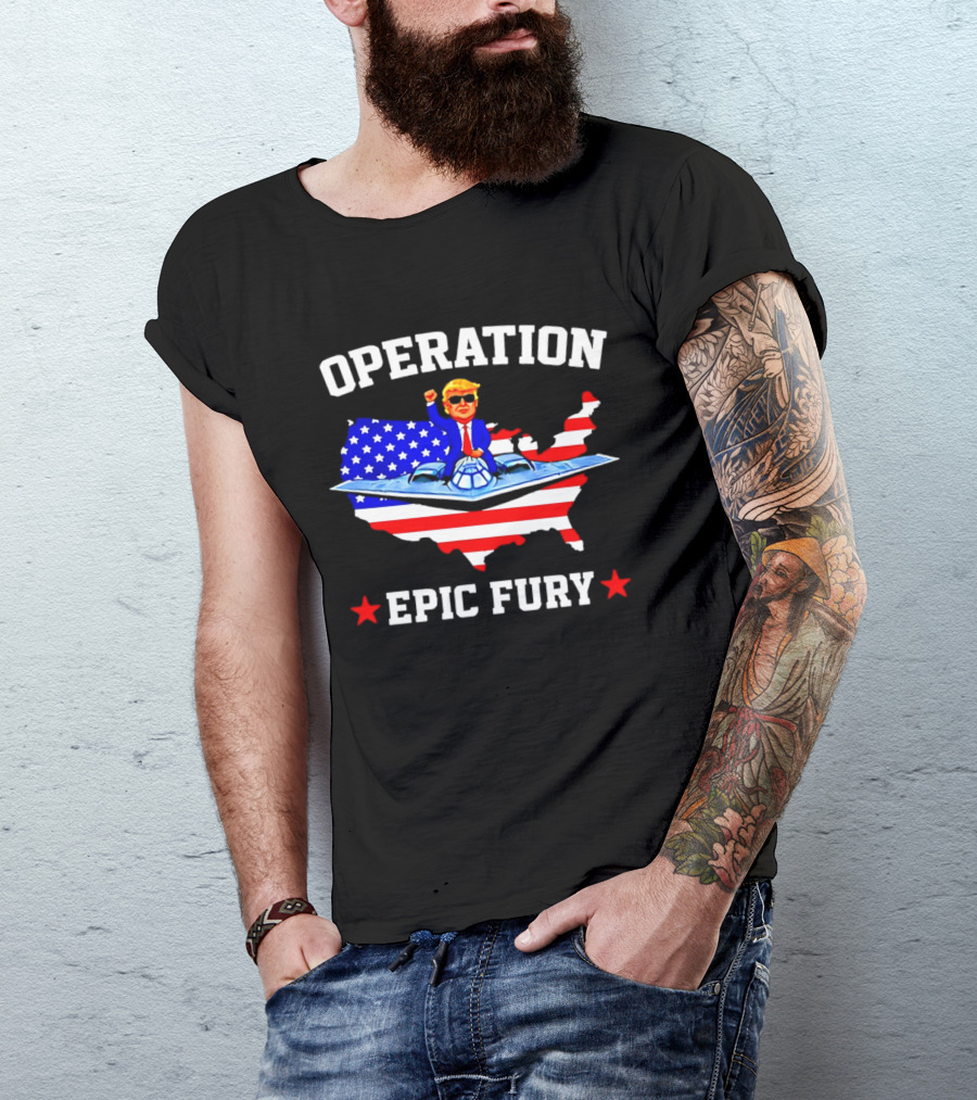 Operation Epic Fury Trump Fighter Jet USA Map T-Shirt