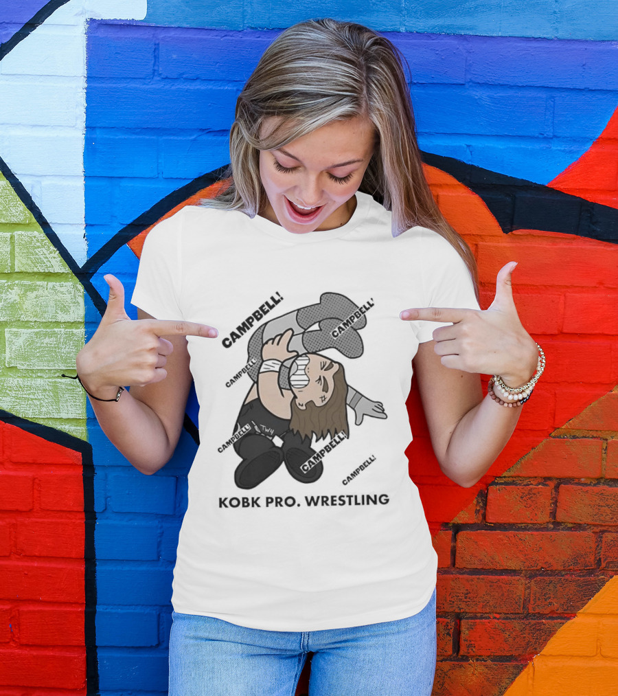 Campbell Kobk Pro Wrestling Black Gloved Wrestler Pinning Move T-Shirt