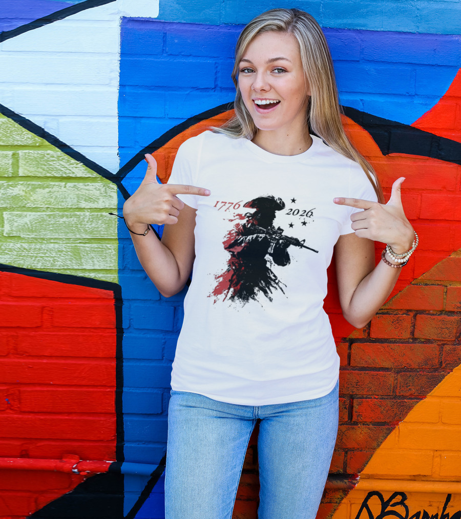 Patriotic Soldier 1776 2026 Black And Blood Rifle Painting T-Shirt