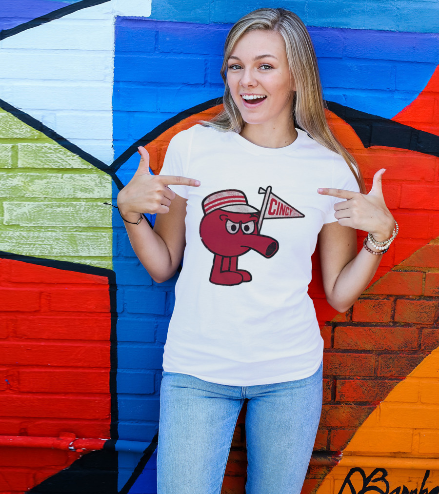 Redbert Cincinnati Reds Queen City Cincy Flag 8 Bit T-Shirt