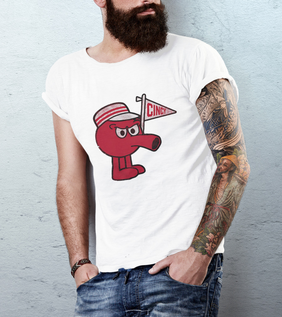 Redbert Cincinnati Reds Queen City Cincy Flag 8 Bit T-Shirt