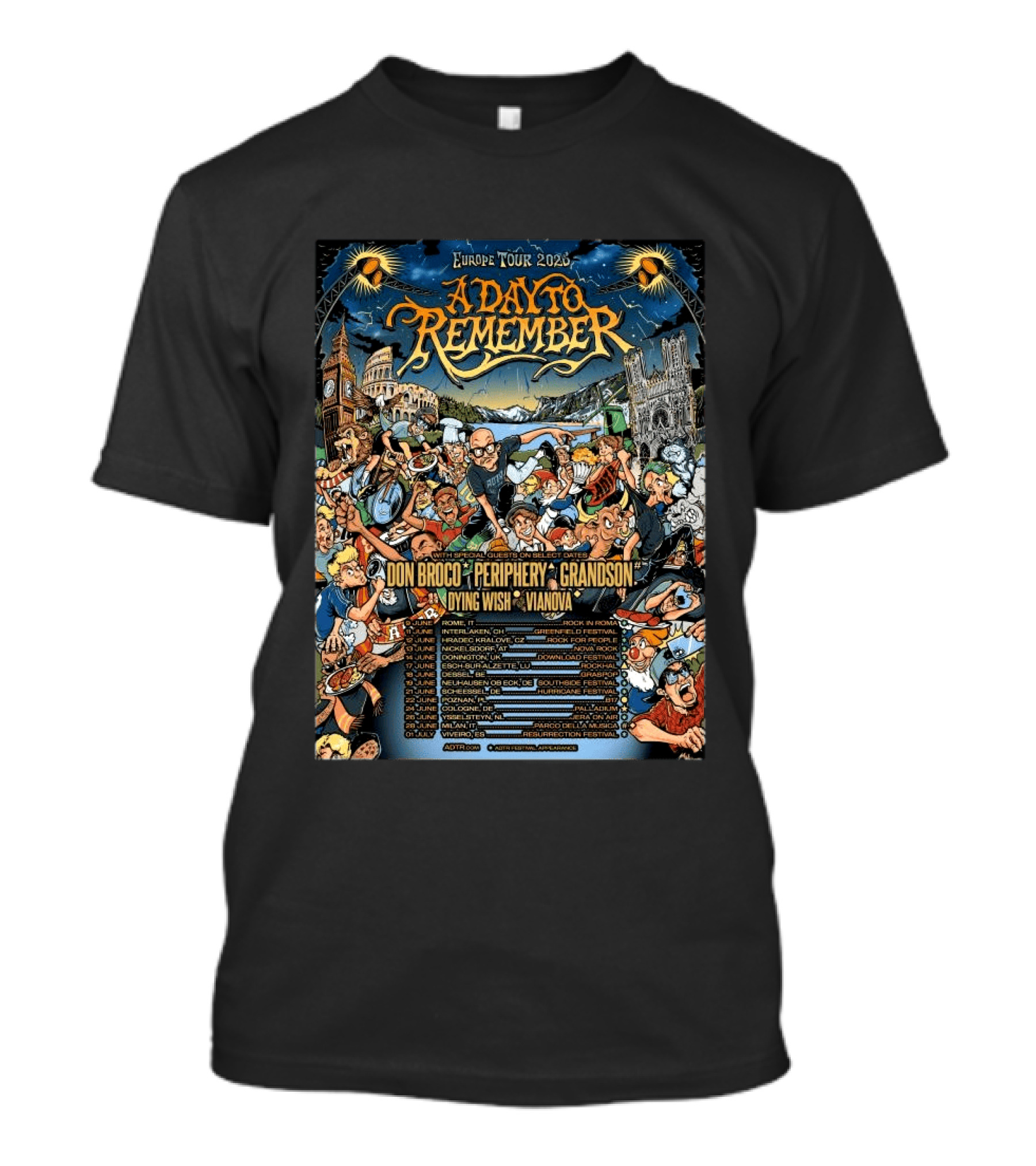 Europe Tour 2026 A Day To Remember Headline Shows Between Festivals Schedule T-Shirt