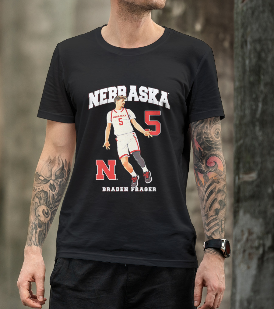 Braden Frager Nebraska Cornhuskers Basketball Number 5 N T-Shirt