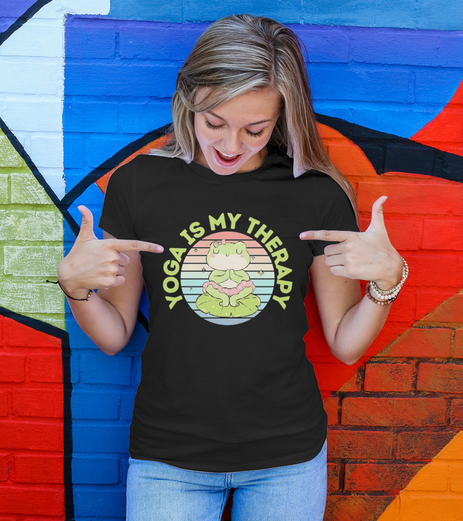 Frog Yoga Is My Therapy Cute Pastel Lotus Pose T-Shirt