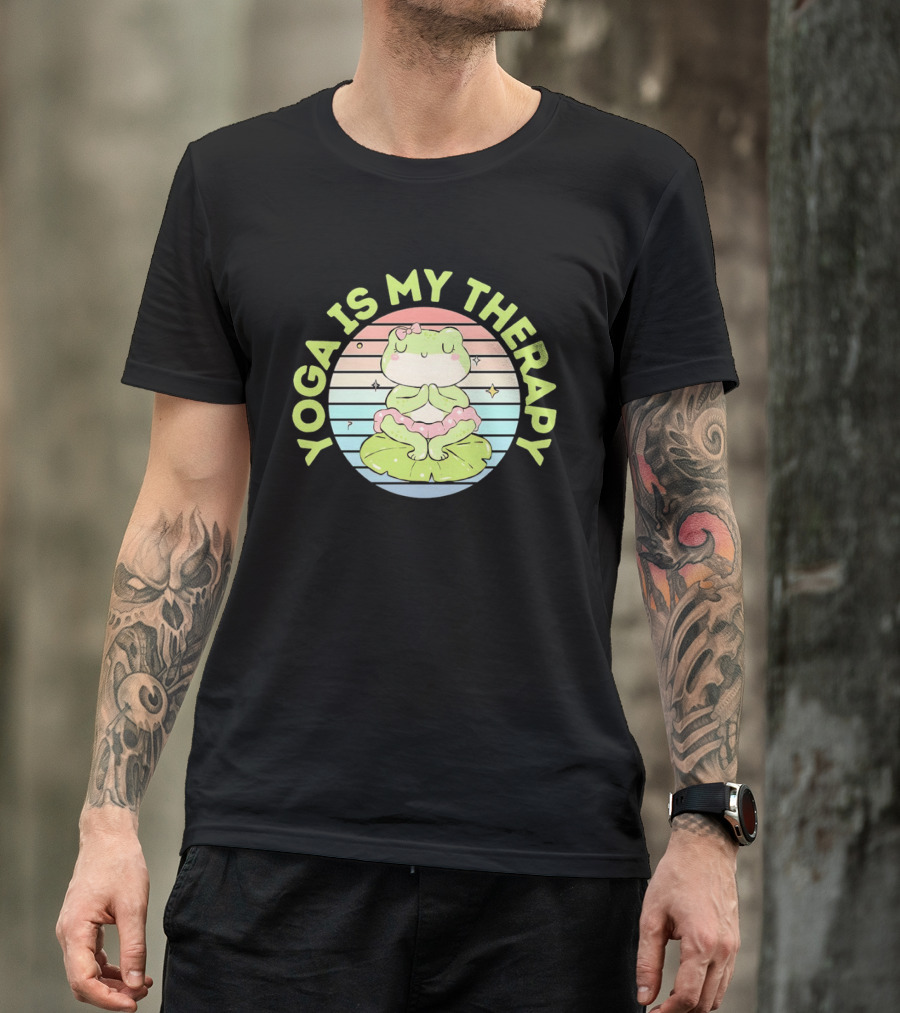 Frog Yoga Is My Therapy Cute Pastel Lotus Pose T-Shirt
