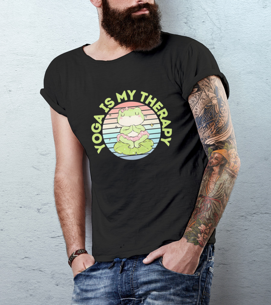 Frog Yoga Is My Therapy Cute Pastel Lotus Pose T-Shirt