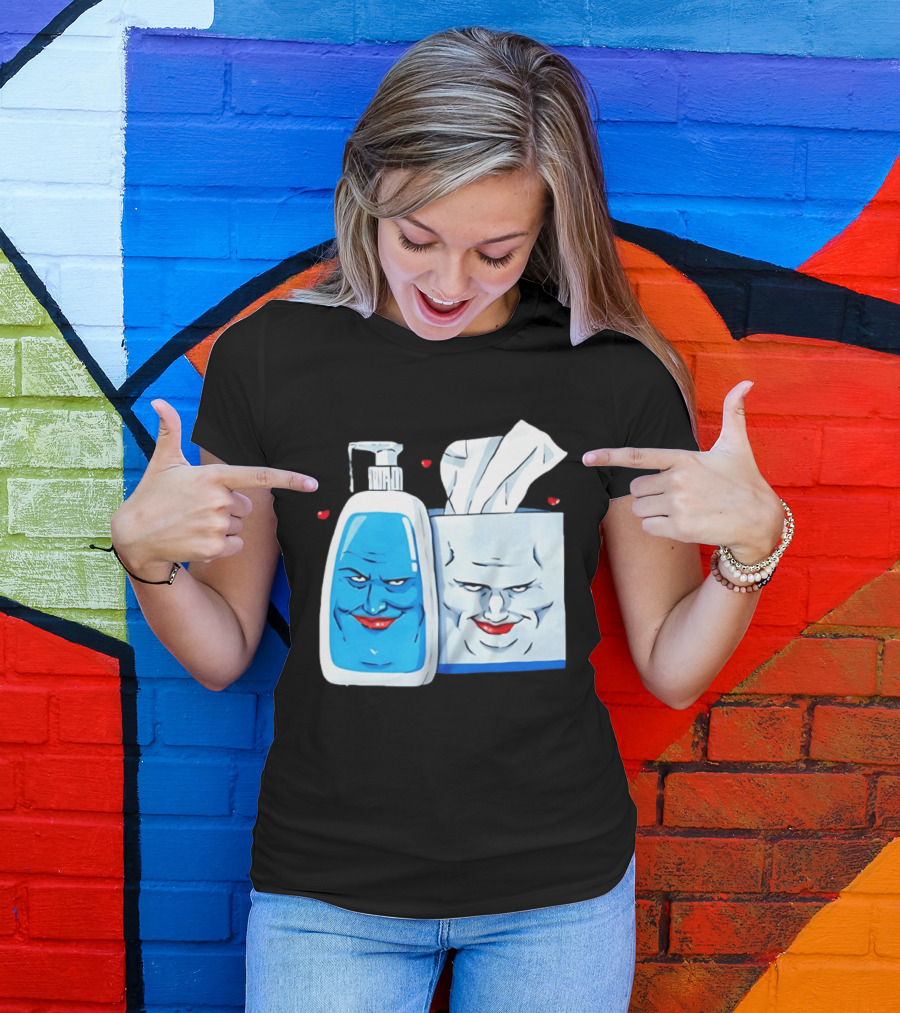 Smiling Blue Lotion Bottle And Tissue Box Meme With Red Lips And Hearts T-Shirt