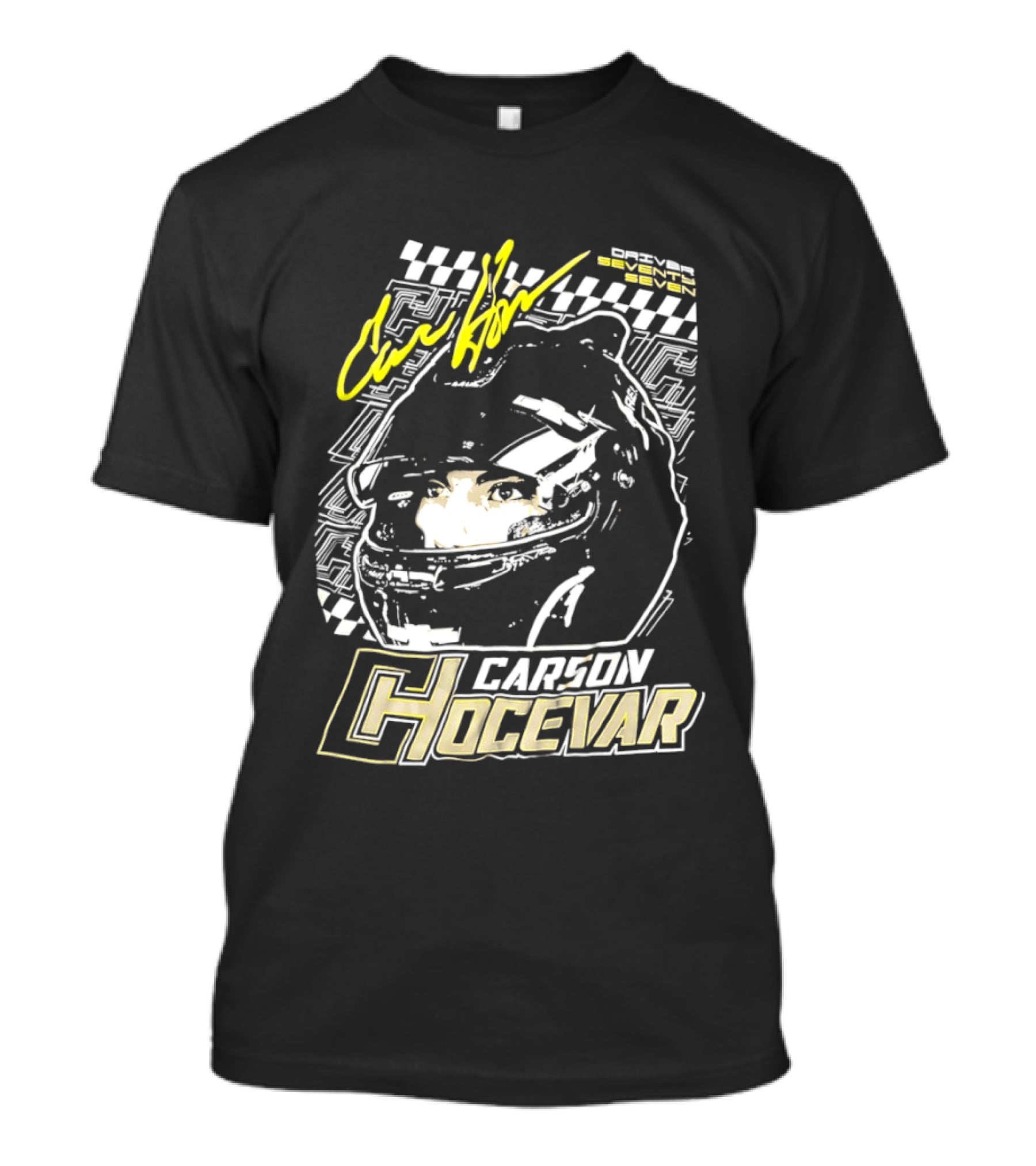 Carson Hocevar Signature Racing Helmet Image Checkered Flag Spire Motorsports 77 T-Shirt