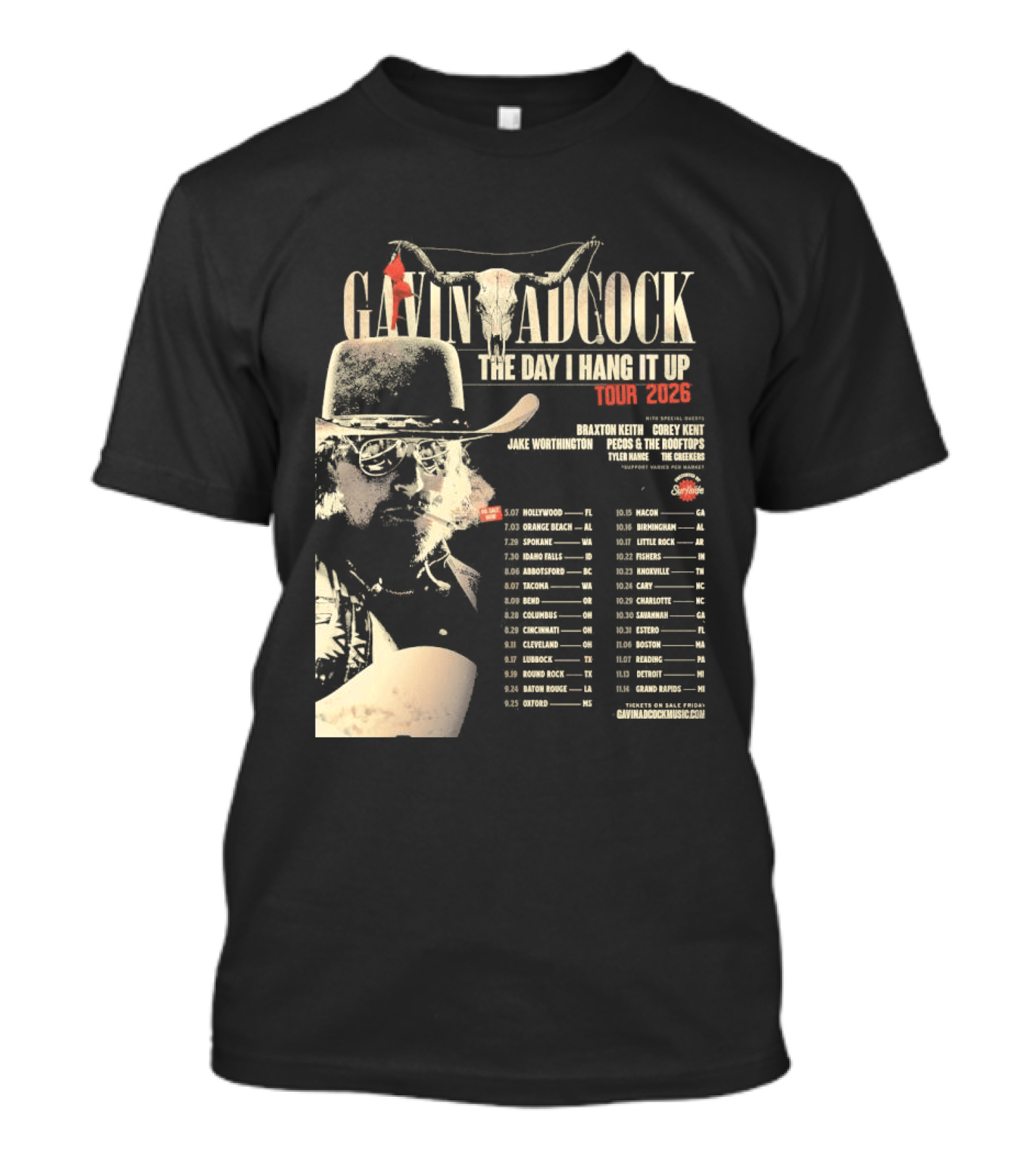 Gavin Adcock Tour Dates 2026 The Day I Hang It Up Cowboy Hat And Bull Skull T-Shirt