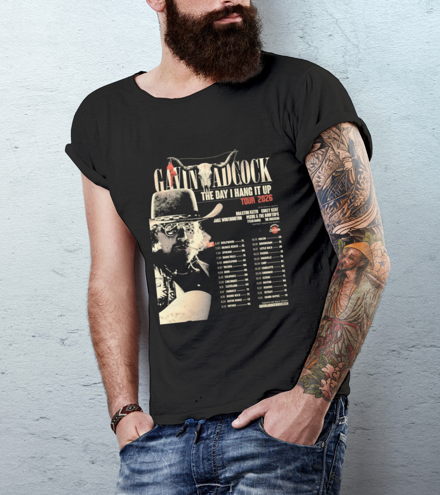 Gavin Adcock Tour Dates 2026 The Day I Hang It Up Cowboy Hat And Bull Skull T-Shirt