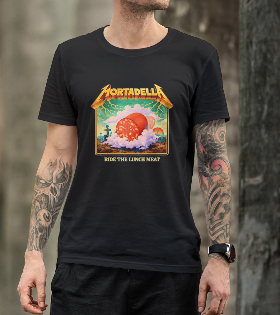 Mortadella Ride The Lunch Meat Clouds And Lightning Adventure T-Shirt