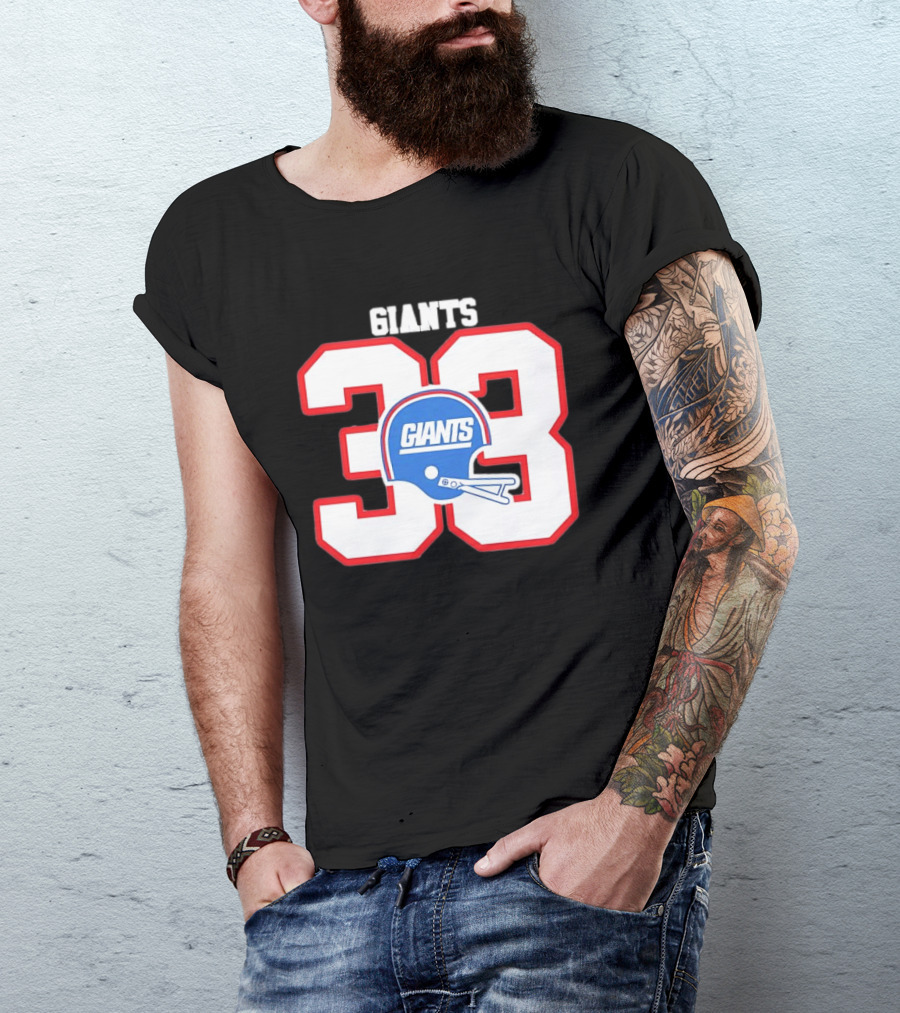 New York Giants 33 Helmet 80s Retro Football T-Shirt