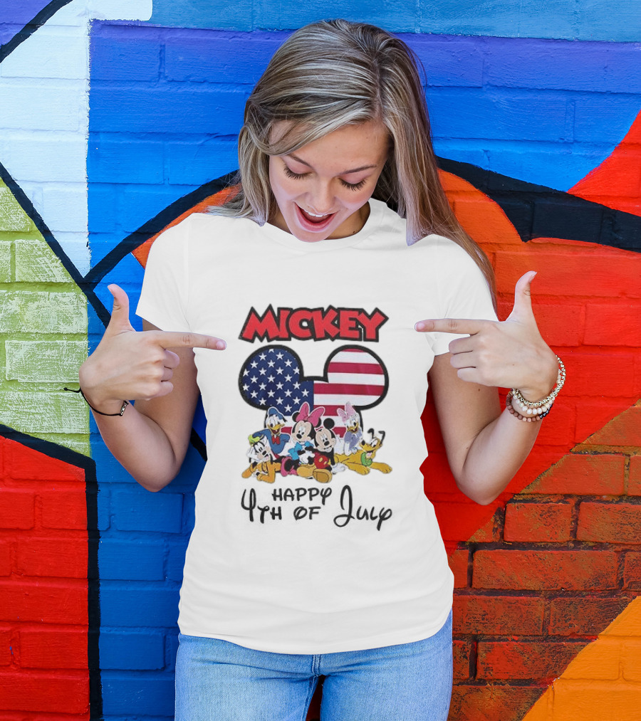 Mickey Mouse Happy 4th Of July Disney Celebration With American Flag And Characters T-Shirt