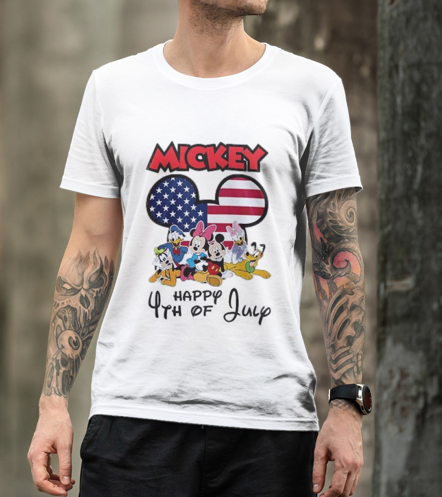 Mickey Mouse Happy 4th Of July Disney Celebration With American Flag And Characters T-Shirt
