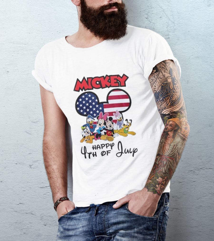 Mickey Mouse Happy 4th Of July Disney Celebration With American Flag And Characters T-Shirt