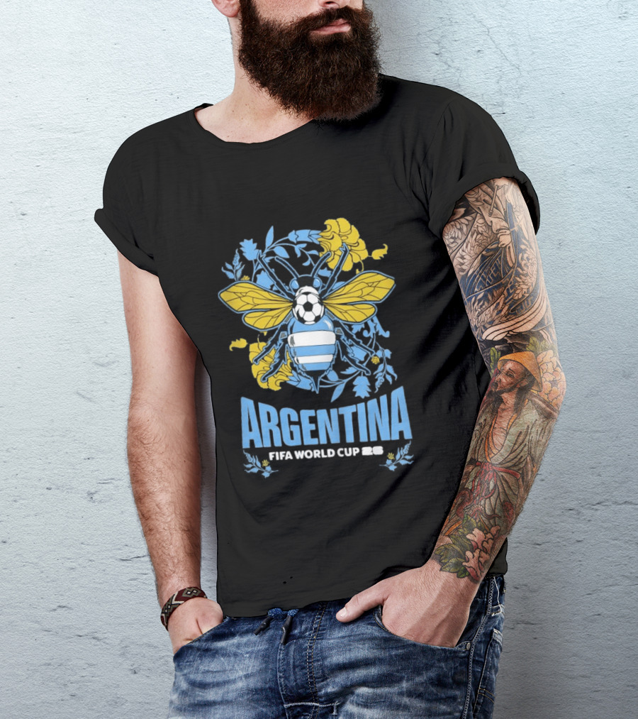 Argentina FIFA World Cup 26 Bee Soccer Ball Wings Floral T-Shirt