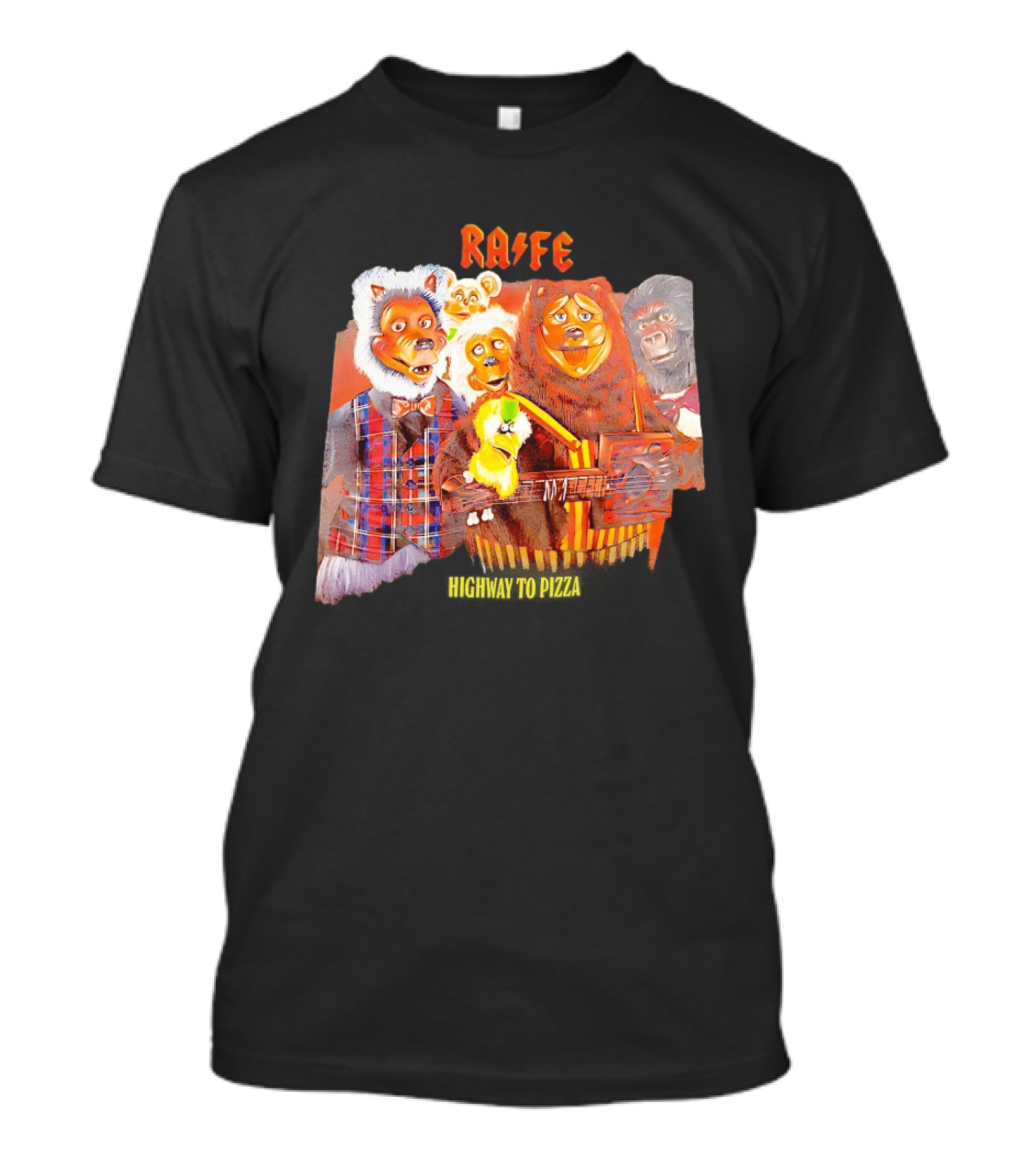 Rafe Highway To Pizza Characters With Animals And Guitar T-Shirt