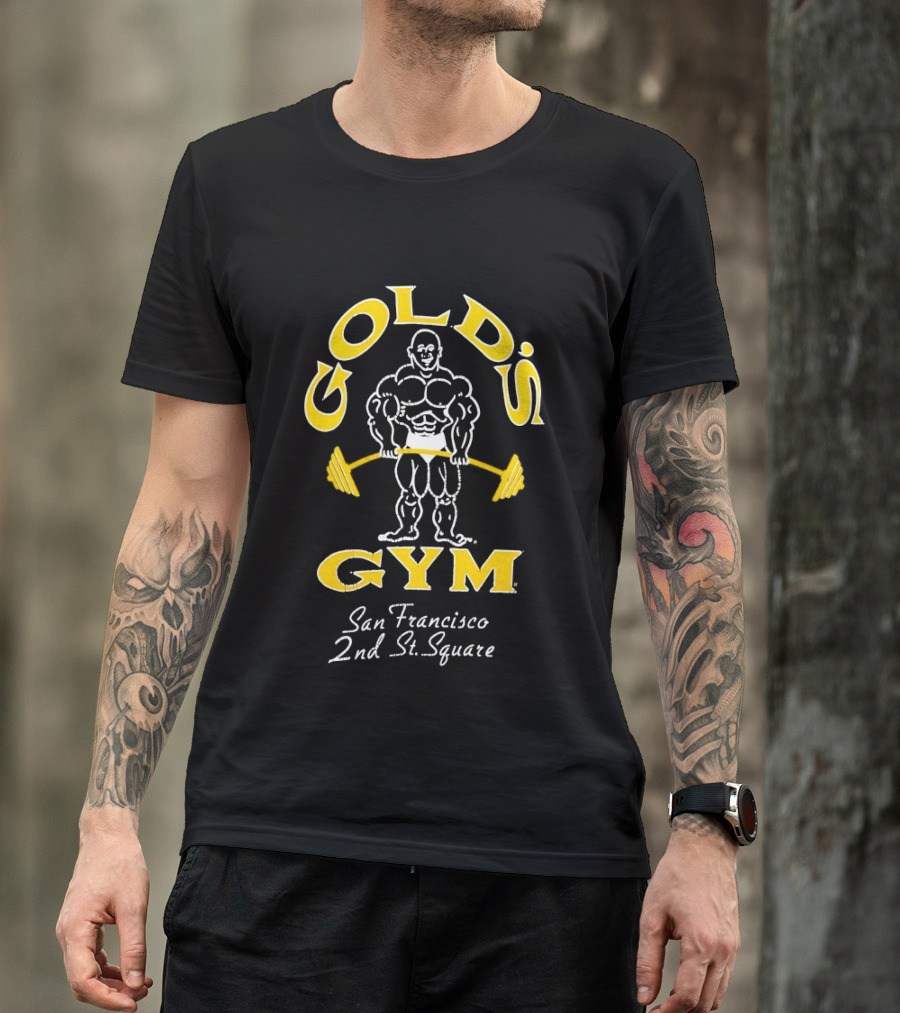 Gold's Gym San Francisco 2nd St Square Bodybuilder With Barbell T-Shirt