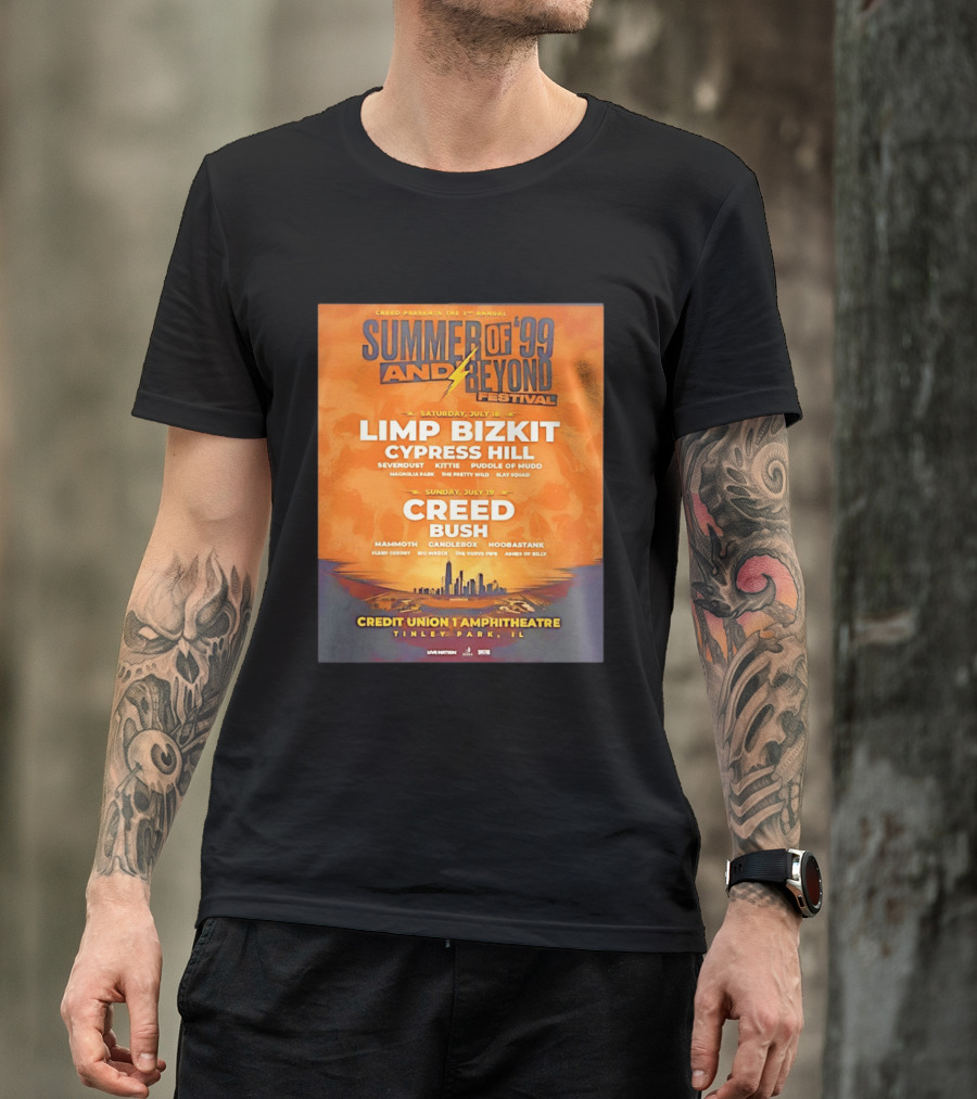 Creed Presents Summer Of '99 And Beyond Festival 2026 Full Lineup With Limp Bizkit And Creed At Credit Union Amphitheatre Tinley Park Illinois T-Shirt