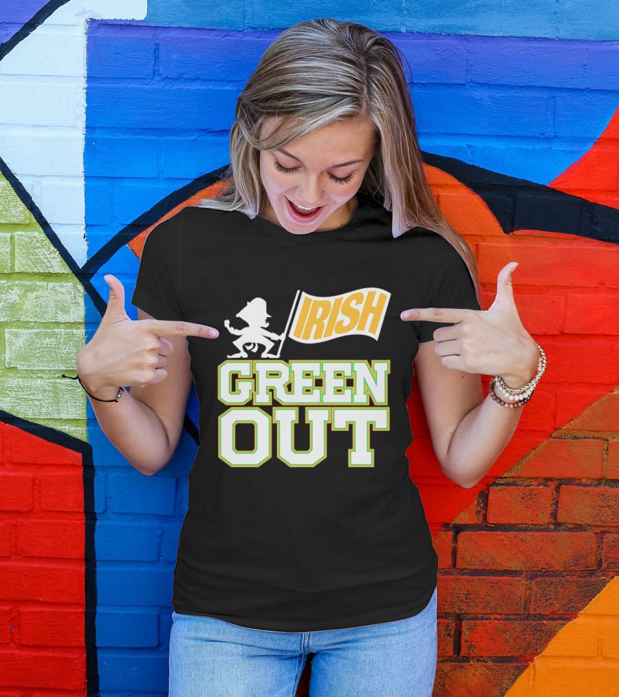 Notre Dame Fighting Irish Green Out Iconic Leprechaun Flag T-Shirt
